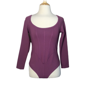 INTIMATELY FREE PEOPLE Women Small Long Sleeve Faux Corset Scoop Neck Bodysuit